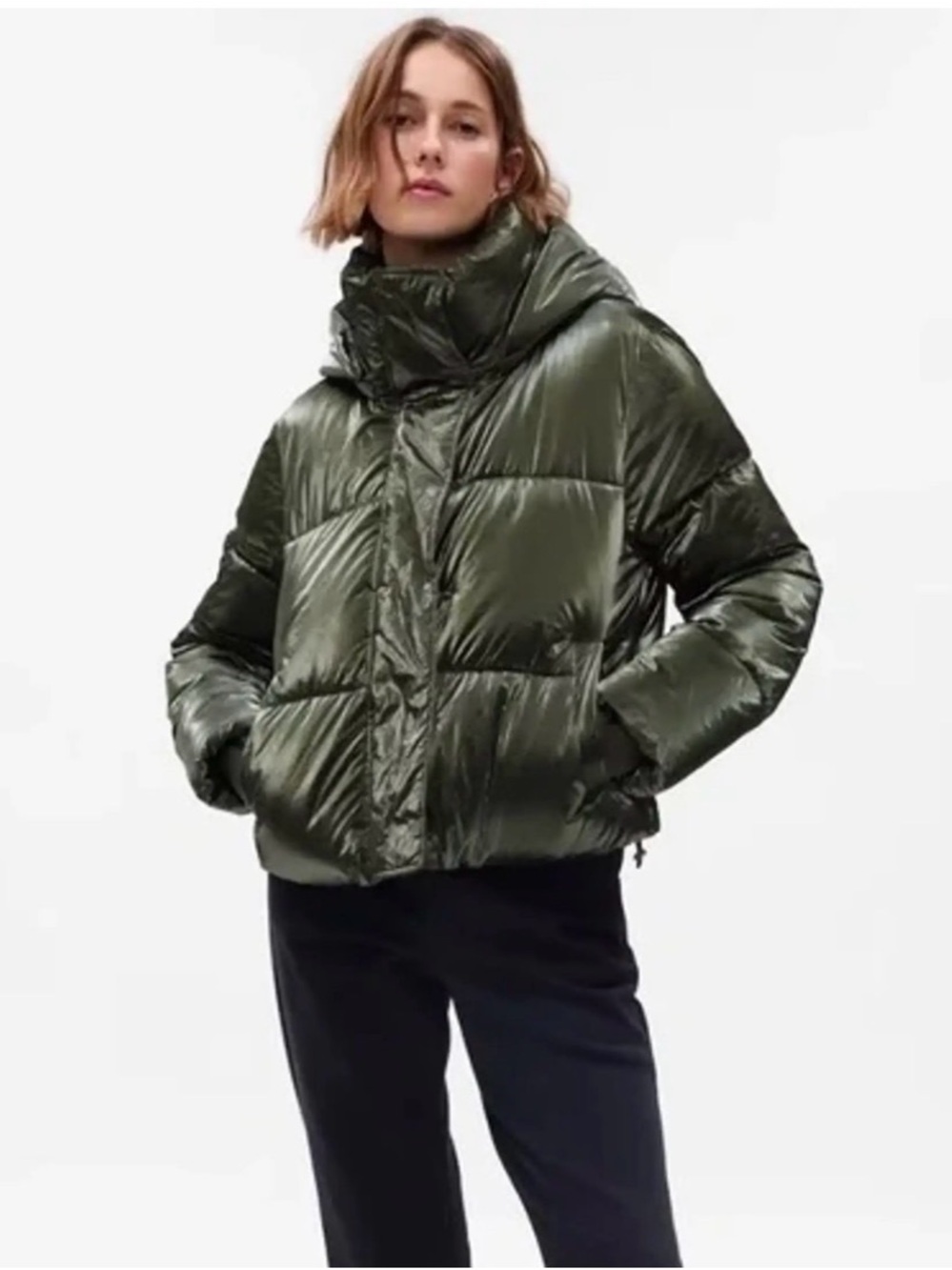 GAP Olive Green Shiny Puffer Jacket